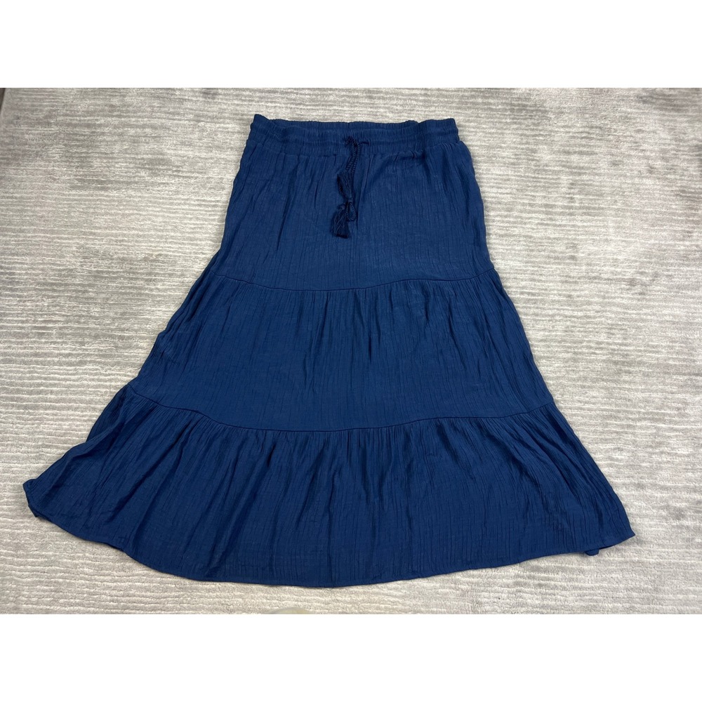 Wonderly Skirt Womens XL Blue Tiered Maxi Crinkle Gauze Tassel Boho Casual